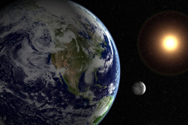Sun moon earth and starfield